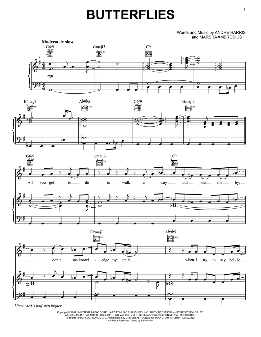 Butterflies Butterflies Piano, Vocal, Guitar scores gallery preview page 1