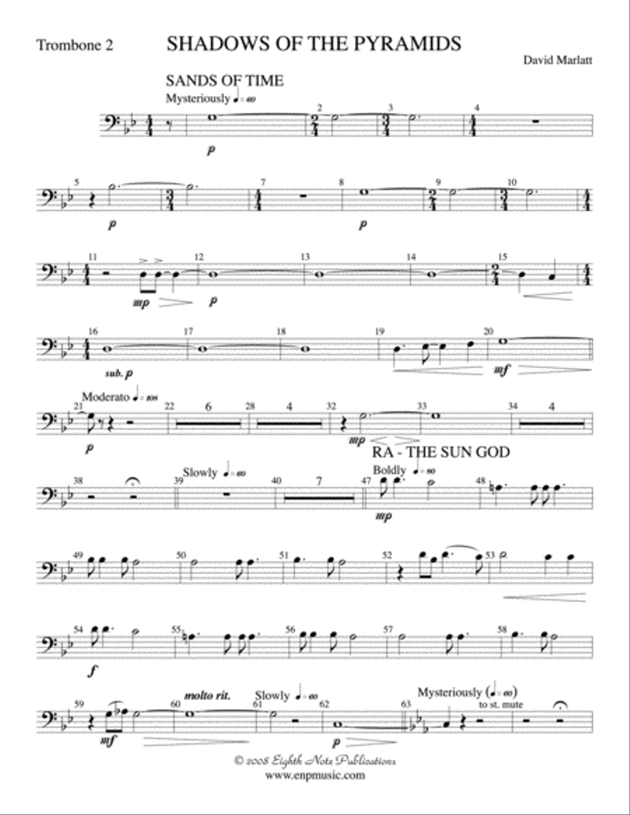 Shadows of the Pyramids: 2nd Trombone Concert Band scores gallery preview page 1