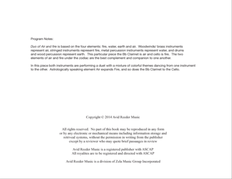 Duo of Air and Fire for Bb Clarinet and Cello: Alfred Surenyan Chamber Music scores gallery preview page 3