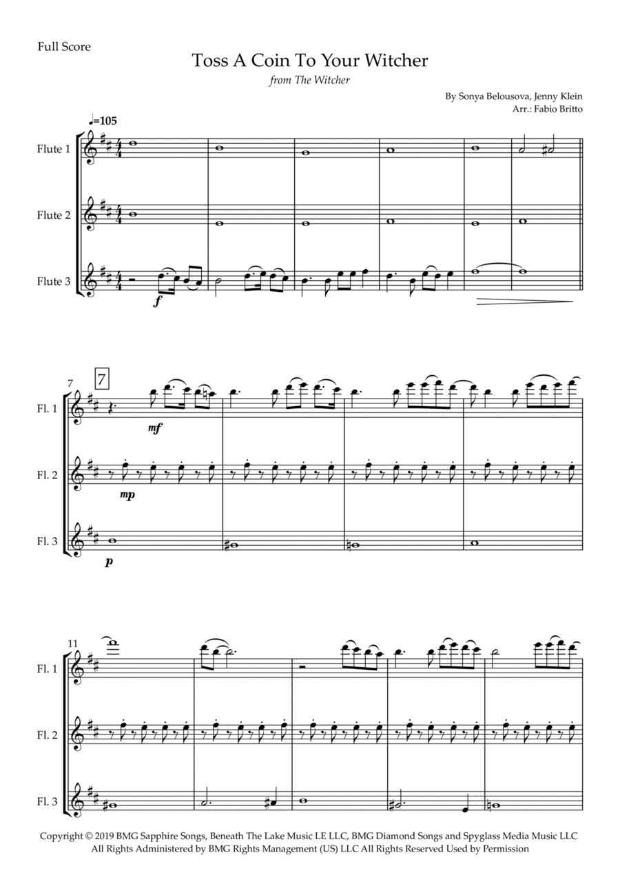 Toss A Coin To Your Witcher Flute Trio scores gallery preview page 1