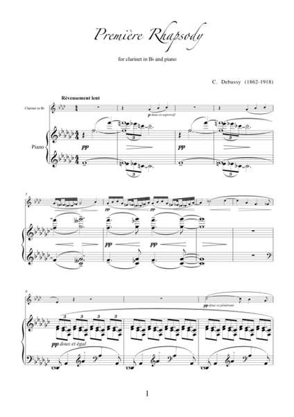 Premiere Rhapsody by Claude Debussy for clarinet and piano