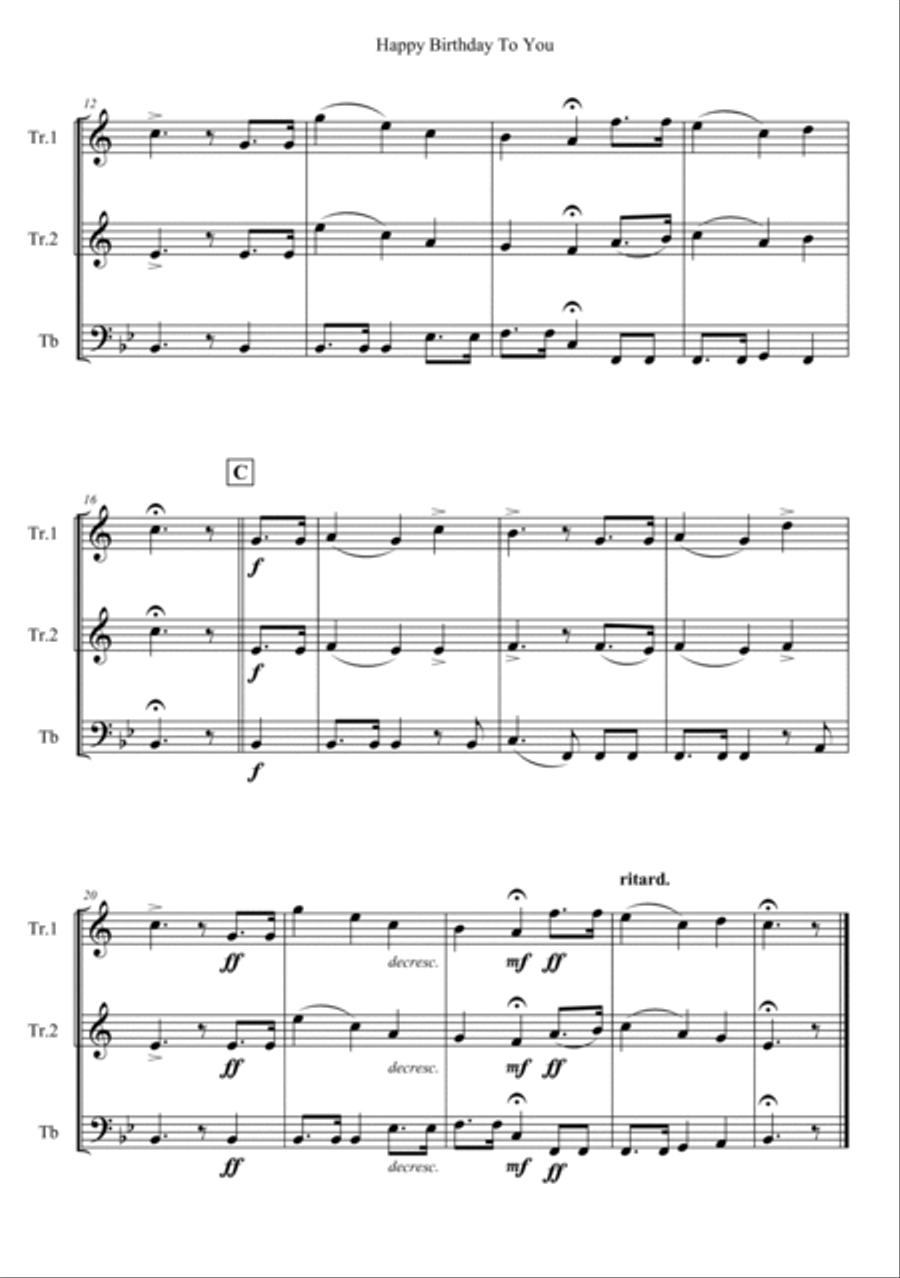 Happy Birthday To You Trombone scores gallery preview page 2