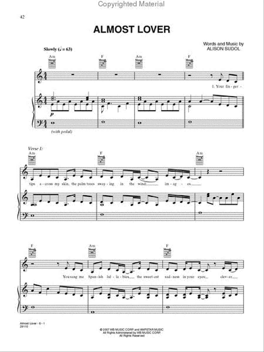 A Fine Frenzy - One Cell in the Sea Piano, Vocal, Guitar scores gallery preview page 2