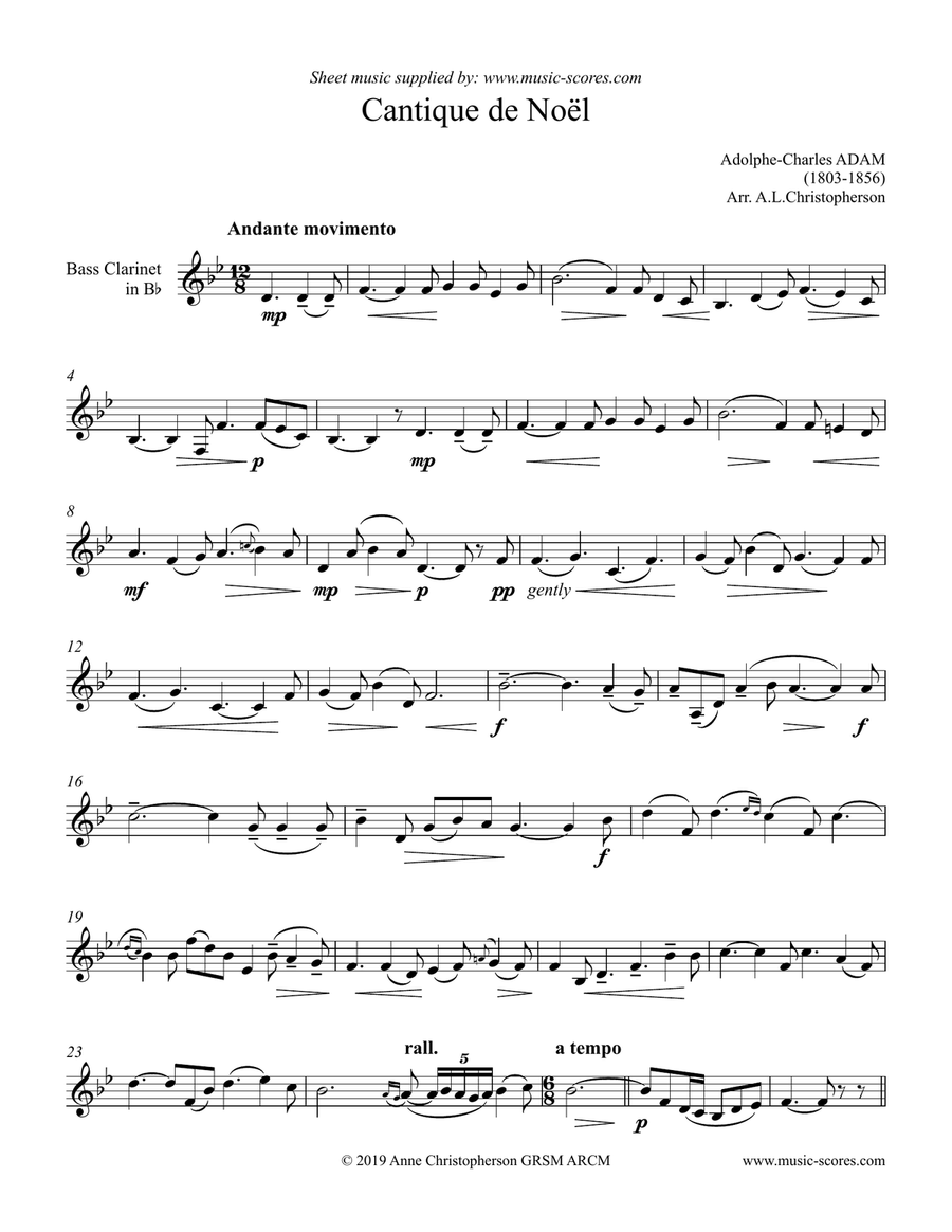 O Holy Night; Cantique de Noel - Solo Bass Clarinet