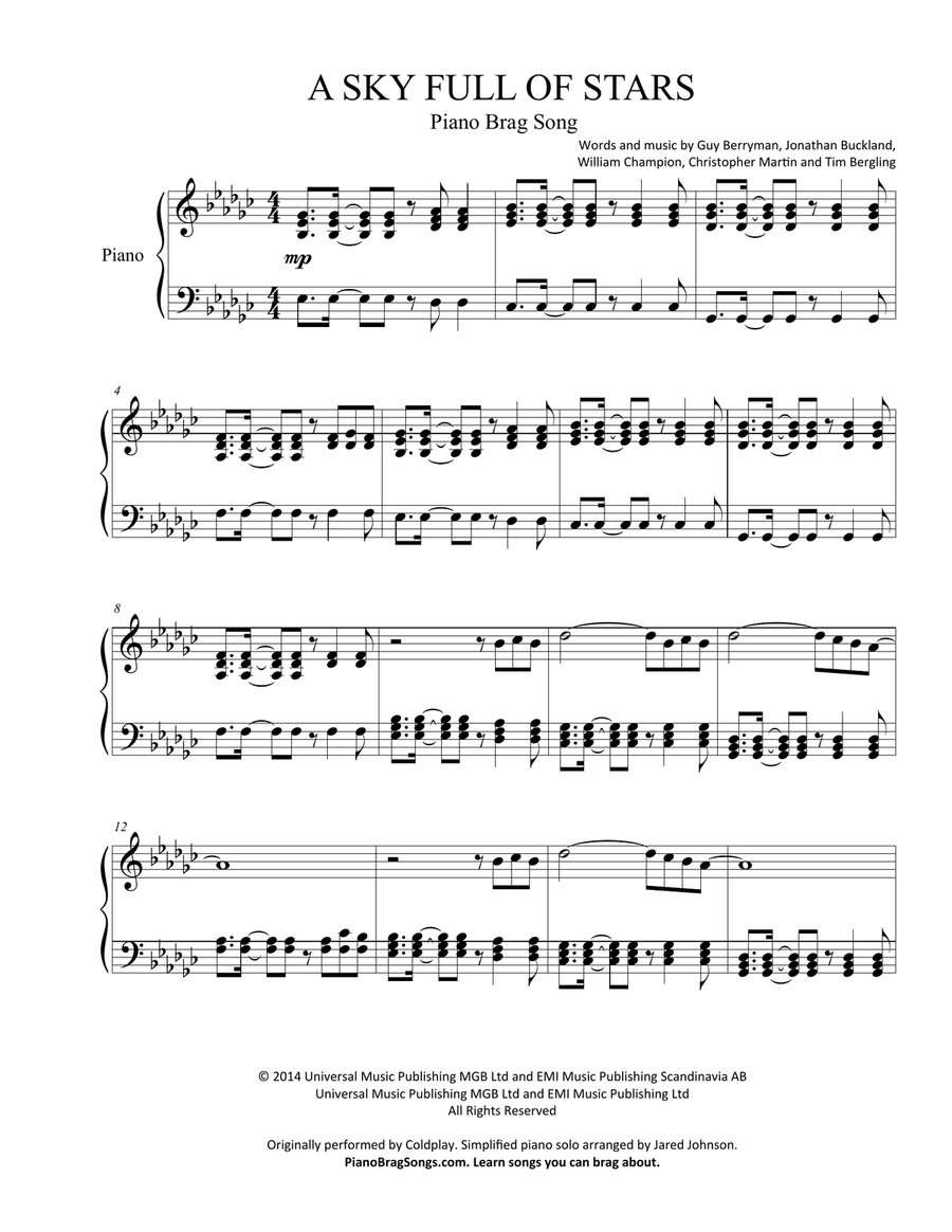 A Sky Full Of Stars Easy Piano scores gallery preview page 2