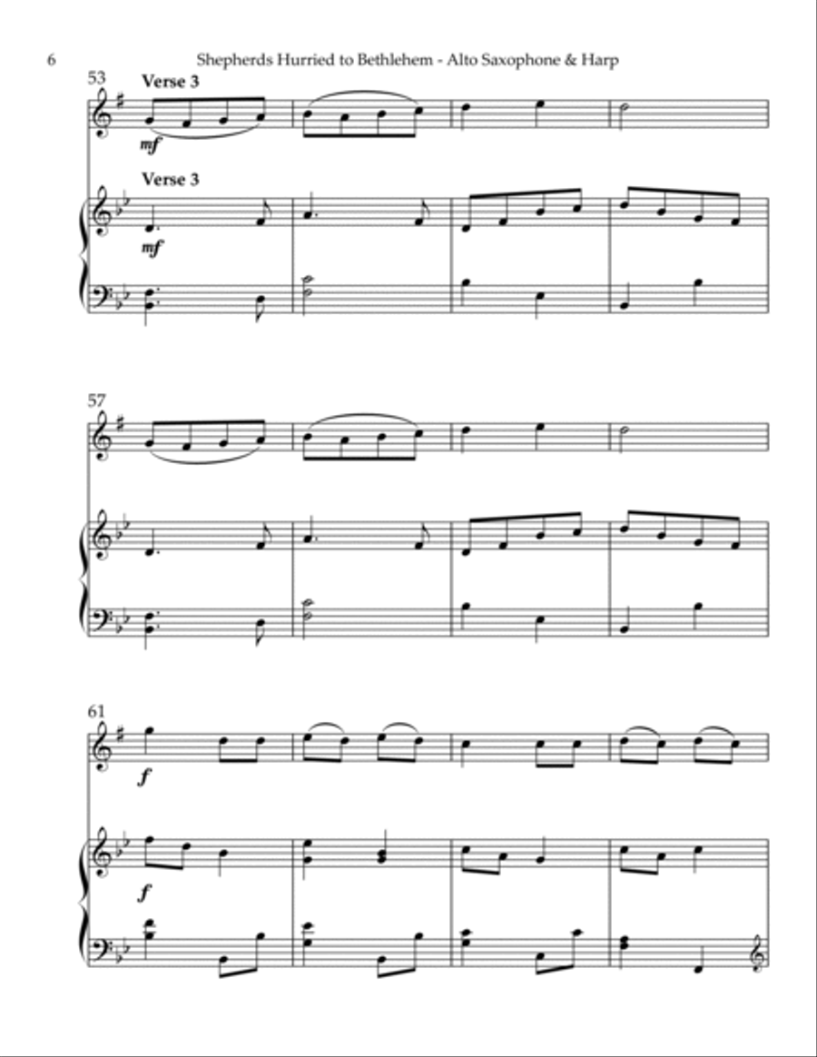 Shepherds Hurried to Bethlehem, Duet for Eb Alto Saxophone & Harp Alto Saxophone scores gallery preview page 6