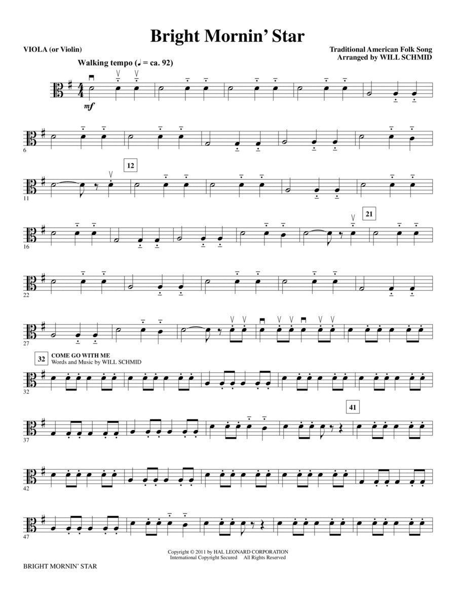 Bright Mornin' Star - Viola (or Violin) Choir scores gallery preview page 1