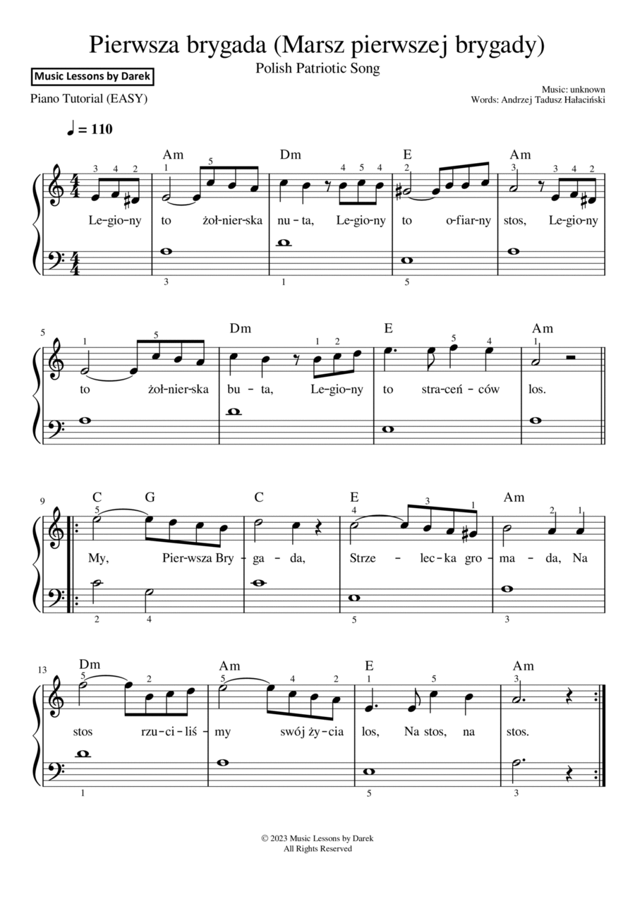 Pierwsza brygada (Marsz pierwszej brygady) / We Are the First Brigade [EASY PIANO] Easy Piano scores gallery preview page 1