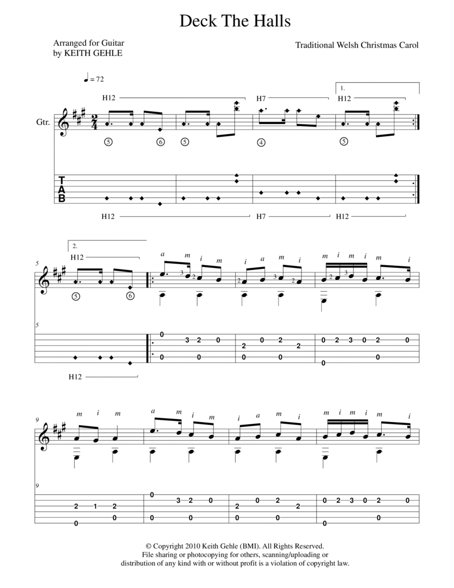 "Deck the Halls" for solo classical fingerstyle guitar (+ TAB) image number null