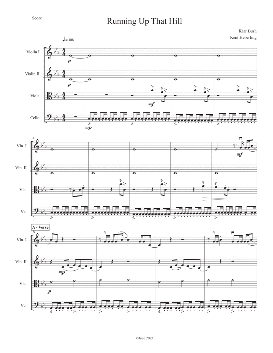 Running Up That Hill (a Deal With God) 2012 Remix String Quartet scores gallery preview page 1