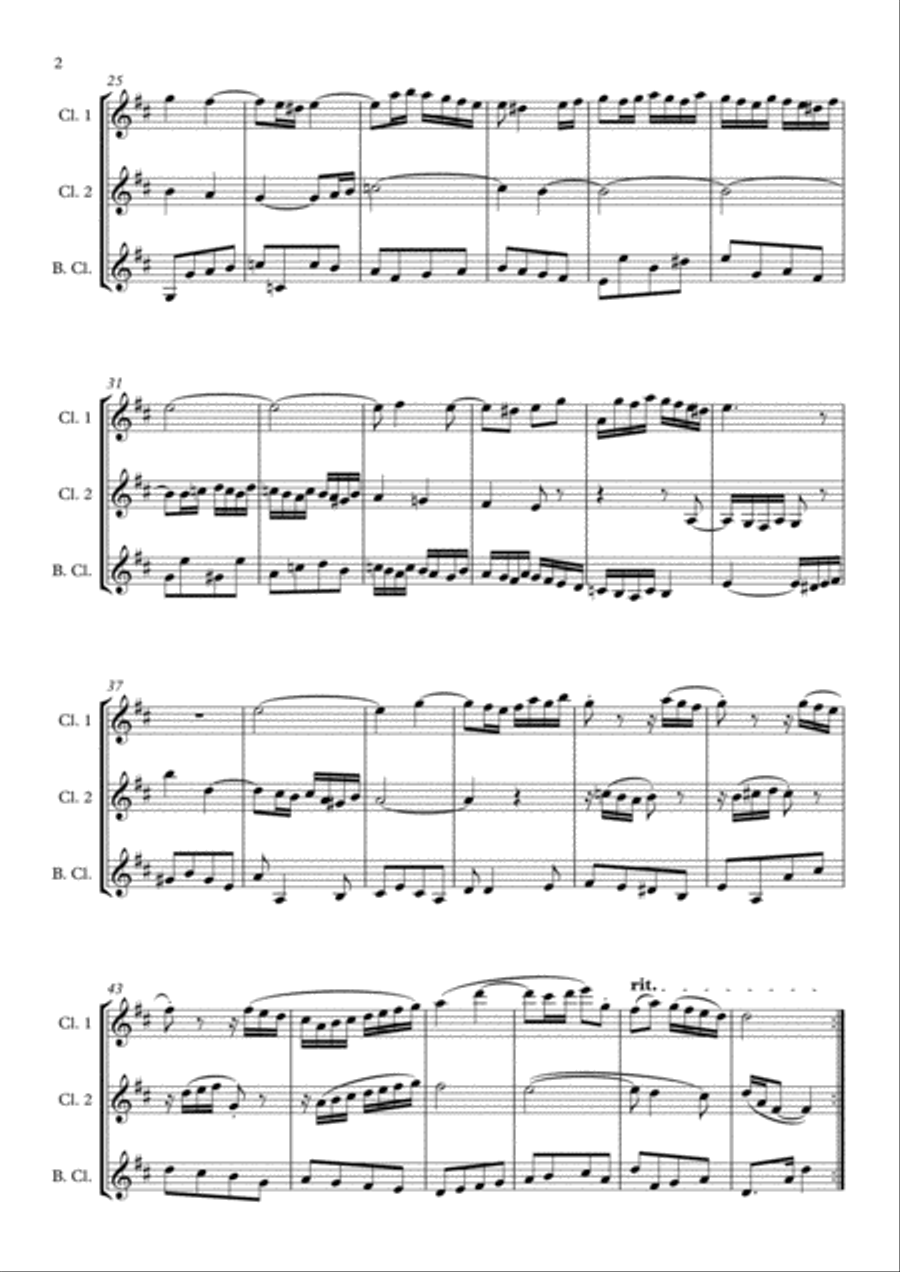 Prelude in D Major BWV 936 arranged for Clarinet Trio Clarinet Trio scores gallery preview page 2