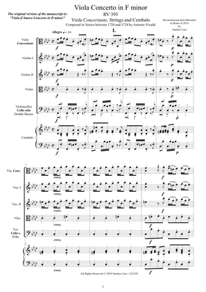 Vivaldi - Viola Concerto in F minor RV393 for Viola concertante, Strings and Cembalo