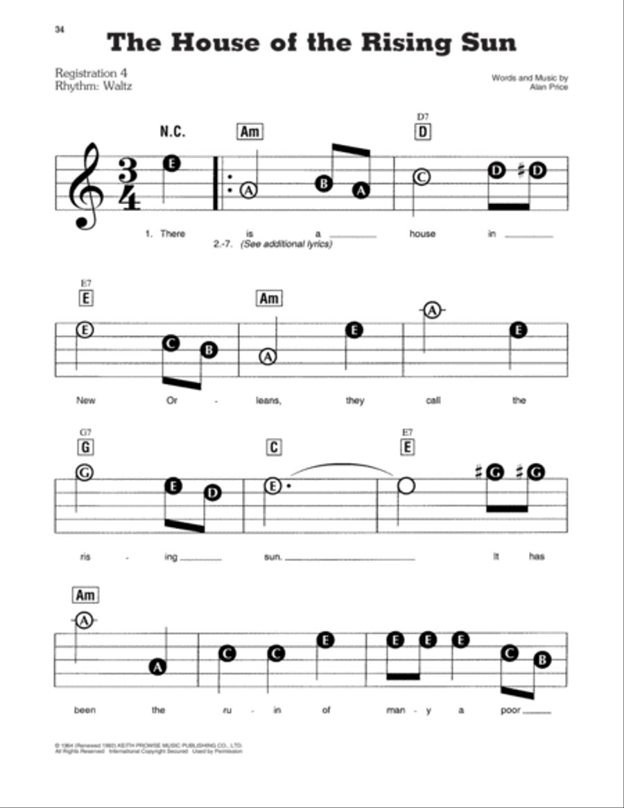 The House Of The Rising Sun Electronic Keyboard scores gallery preview page 1