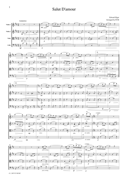 Elgar Salut D'amour, for string quartet, CE002 image number null