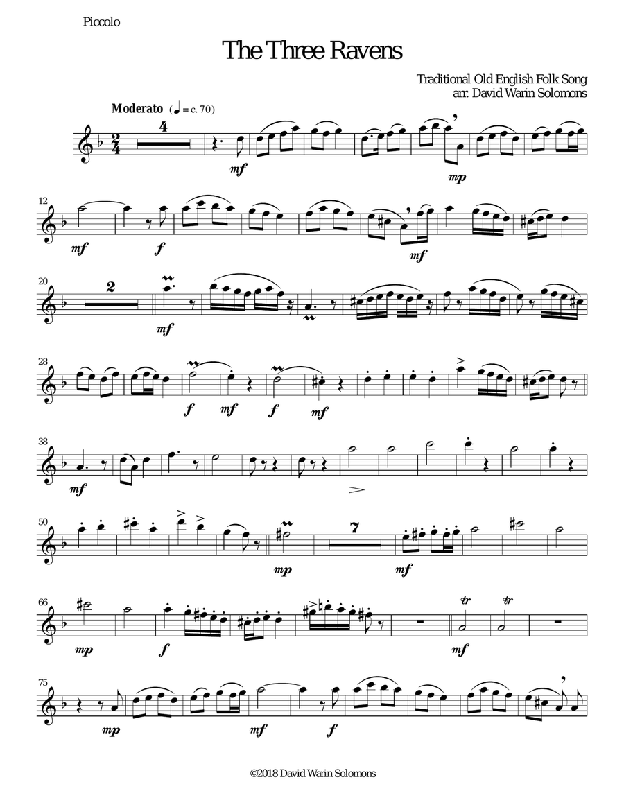 Variations on The Three Ravens for flute quintet Flute Solo scores gallery preview page 4
