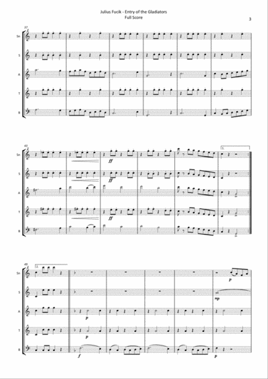 Julius Fucik - Entry of the Gladiators (circus music) - for recorder quintet Small Ensemble scores gallery preview page 5