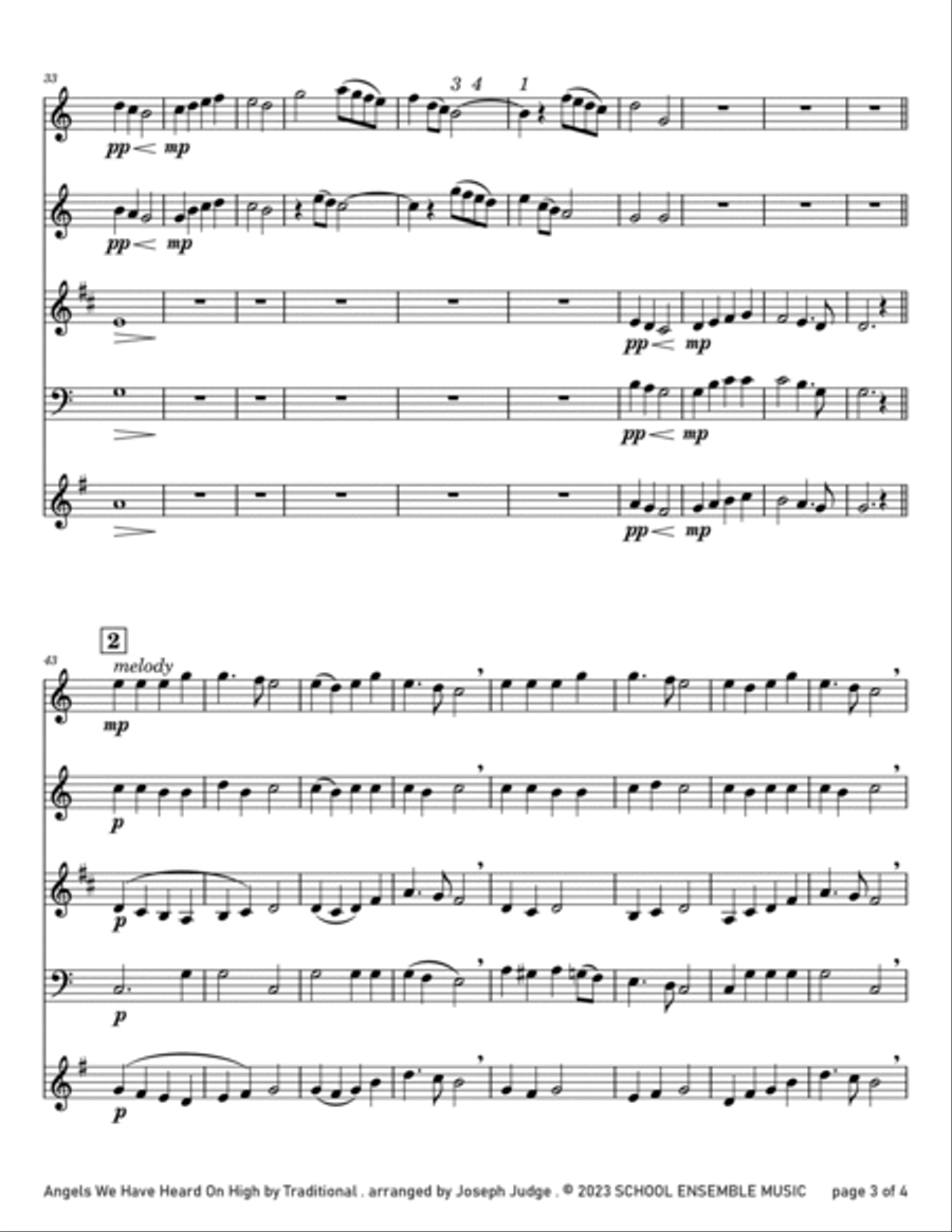 Angels We Have Heard On High for Woodwind Quartet in Schools Woodwind Quartet scores gallery preview page 3