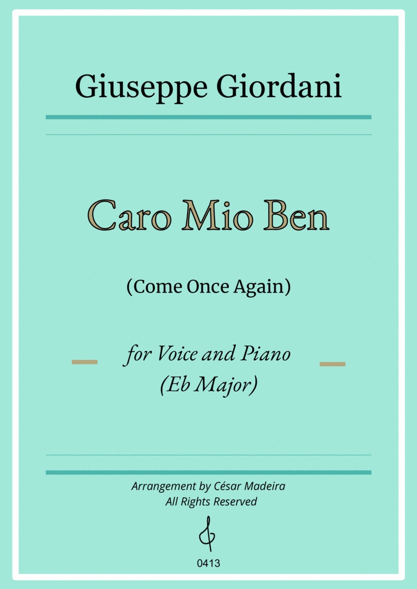 Caro Mio Ben (Come Once Again) - Eb Major - Voice and Piano (Full Score and Parts) image number null
