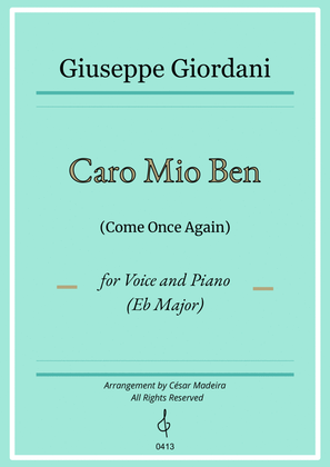 Caro Mio Ben (Come Once Again) - Eb Major - Voice and Piano (Full Score and Parts)