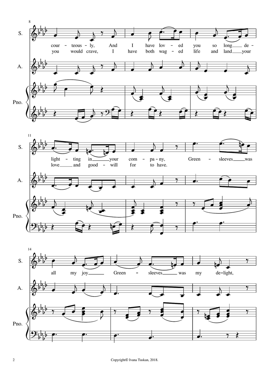 Greensleeves, for SA, and piano, F minor SA scores gallery preview page 2