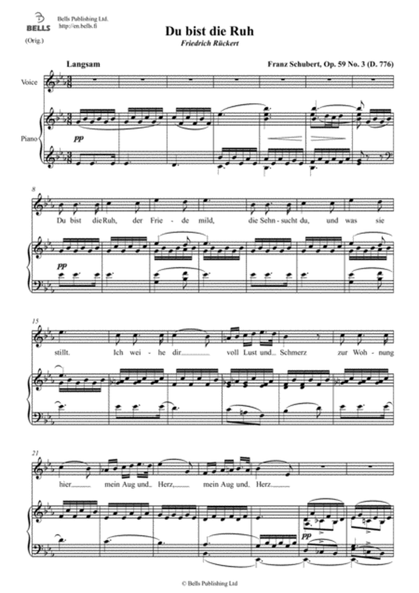 Du bist die Ruh, Op. 59 No. 3 (D. 776) (Original key. E-flat Major)