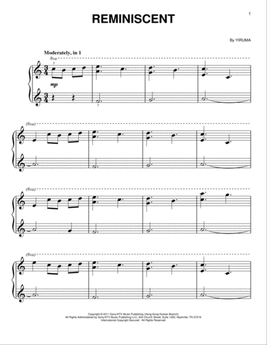 Reminiscent Easy Piano scores gallery preview page 1