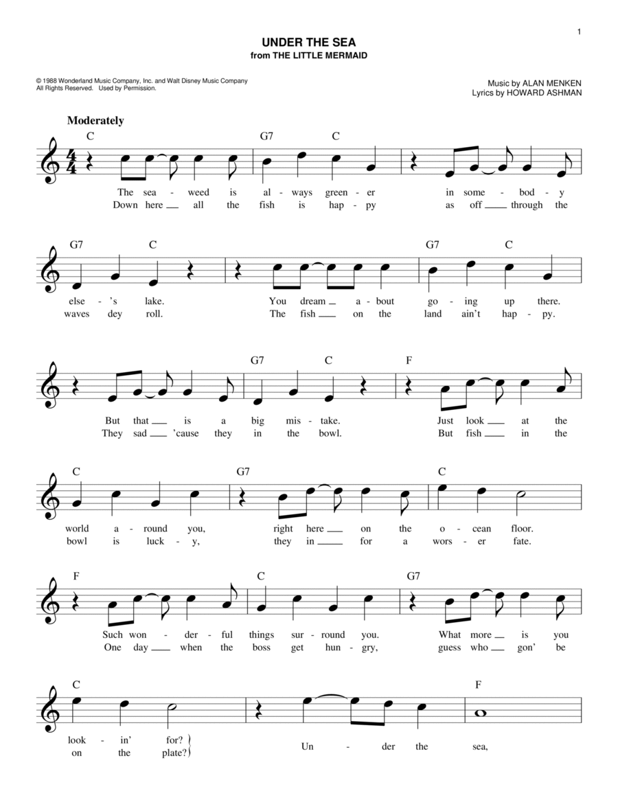 Under The Sea (from The Little Mermaid) Piano scores gallery preview page 1