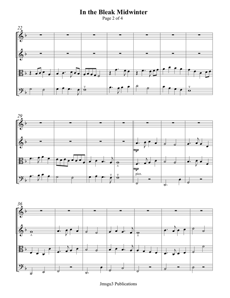 In the Bleak Midwinter for String Quartet String Quartet scores gallery preview page 2