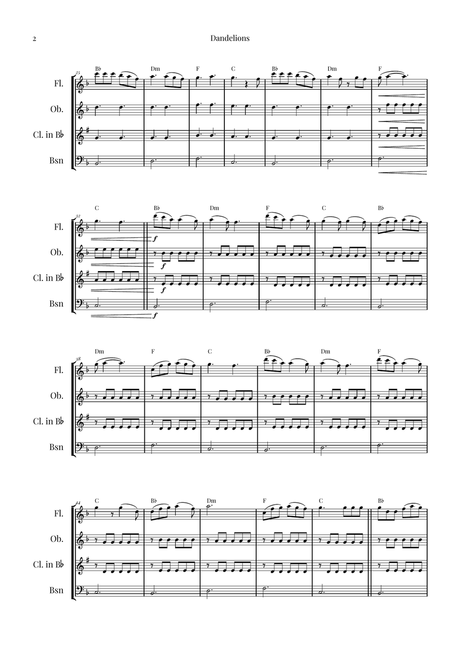 Dandelions Woodwind Quartet scores gallery preview page 2