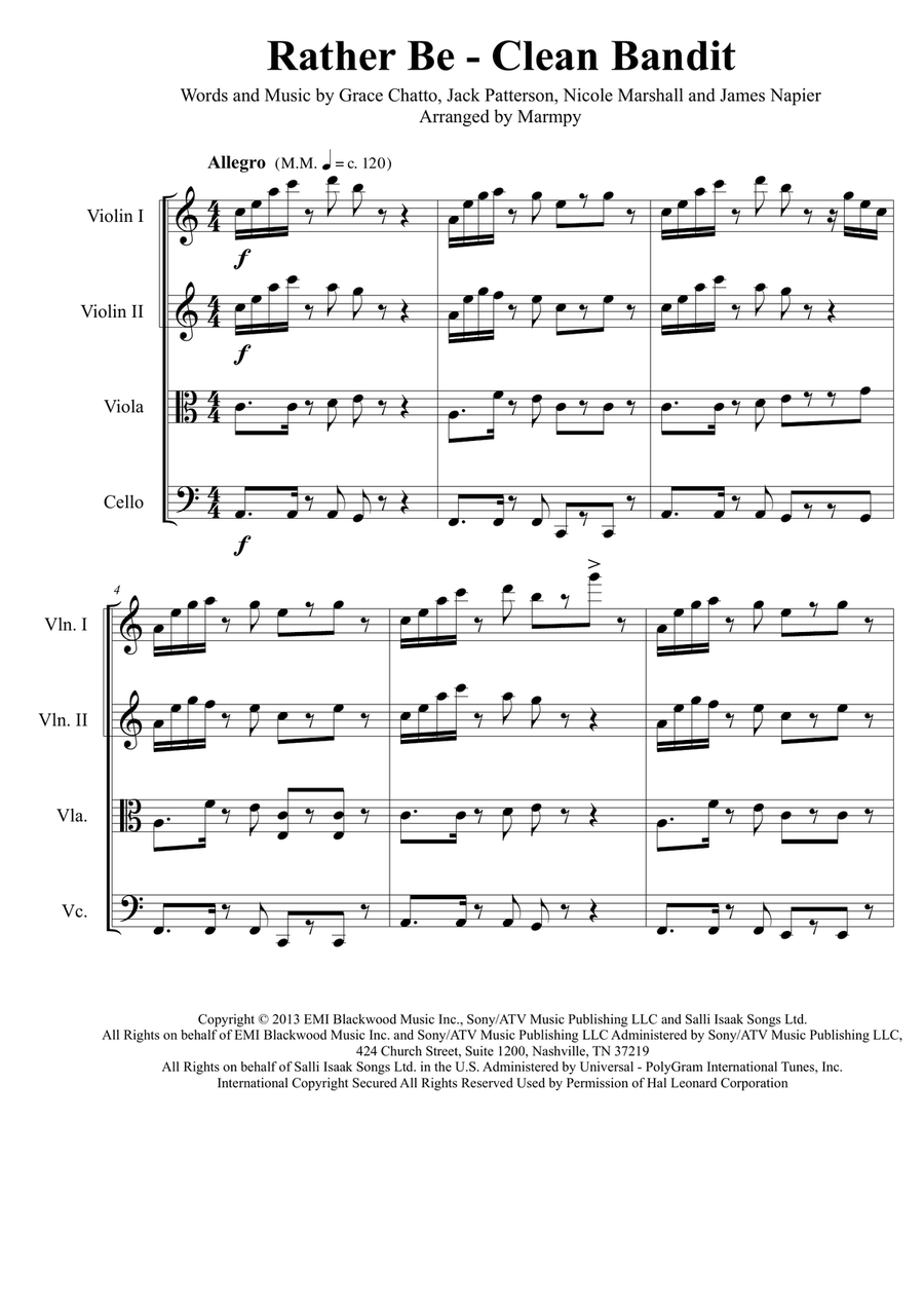 Rather Be Rather Be String Quartet scores gallery preview page 1