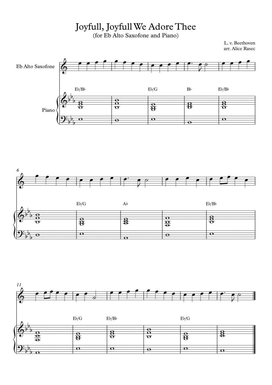Joyfull, Joyfull, We Adore Three for Eb Alto Saxphone Alto Saxophone scores gallery preview page 1