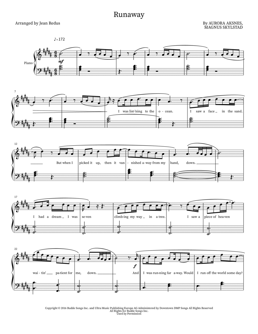 Runaway Runaway Easy Piano scores gallery preview page 1