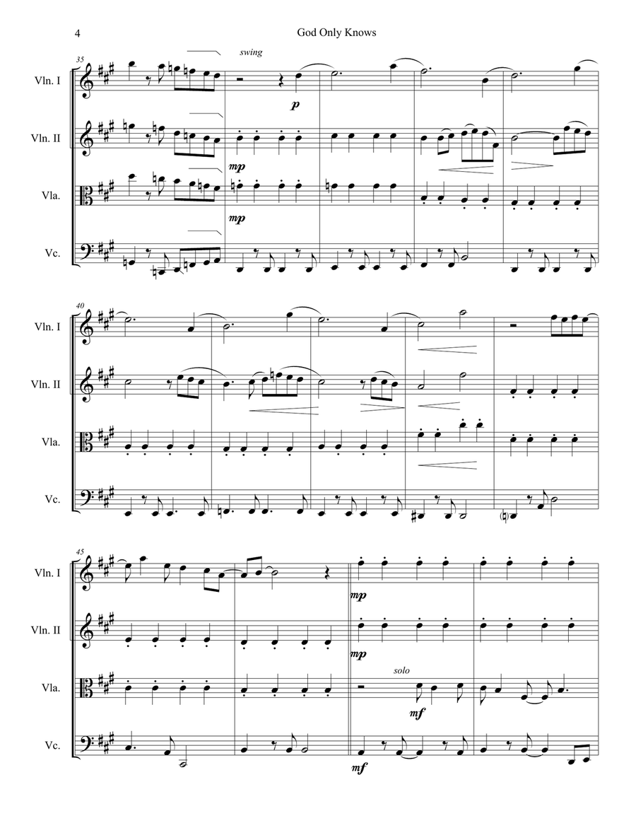 God Only Knows String Quartet scores gallery preview page 6