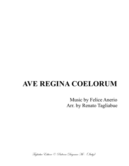 AVE REGINA COELORUM - Anerio - For SATB Choir - Score Only image number null