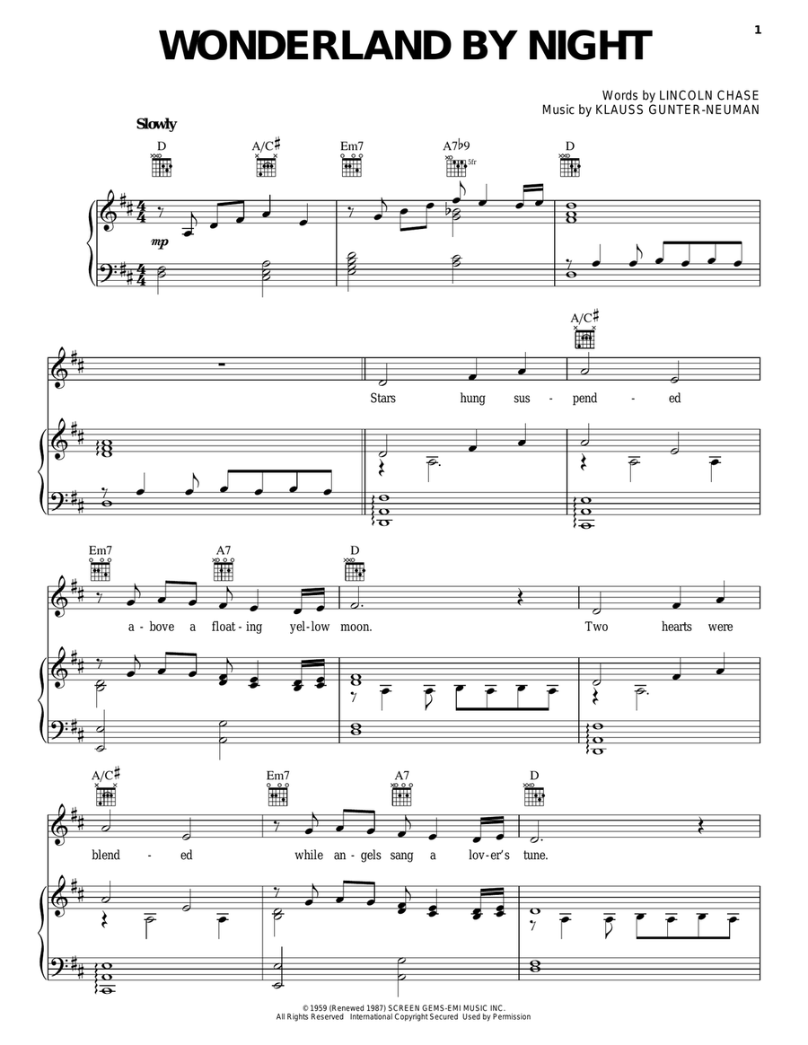 Wonderland By Night Wonderland By Night Piano, Vocal, Guitar scores gallery preview page 1