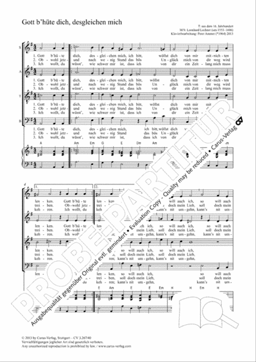 Gott b'hute dich, desgleichen mich 4-Part scores gallery preview page 2
