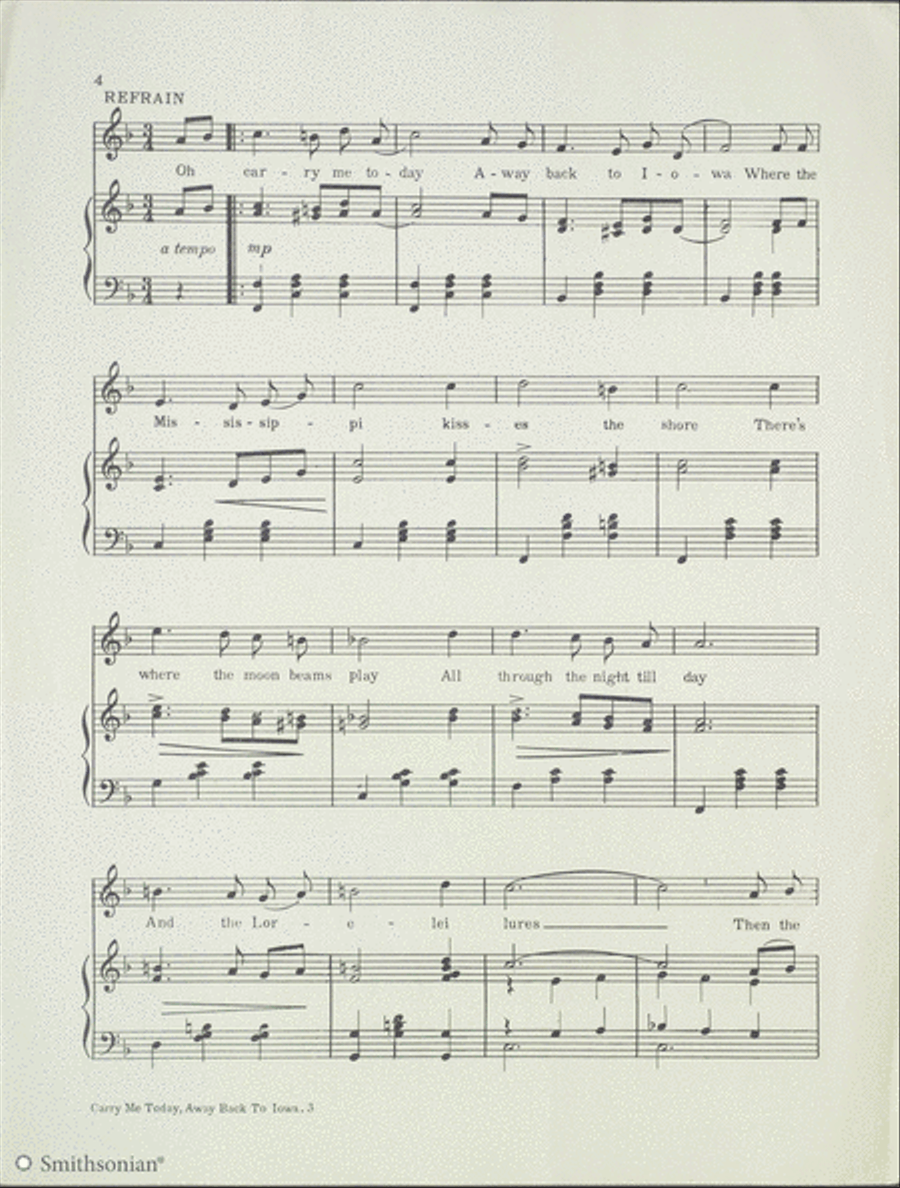 Carry Me Today Away Back to Iowa Piano, Vocal scores gallery preview page 4