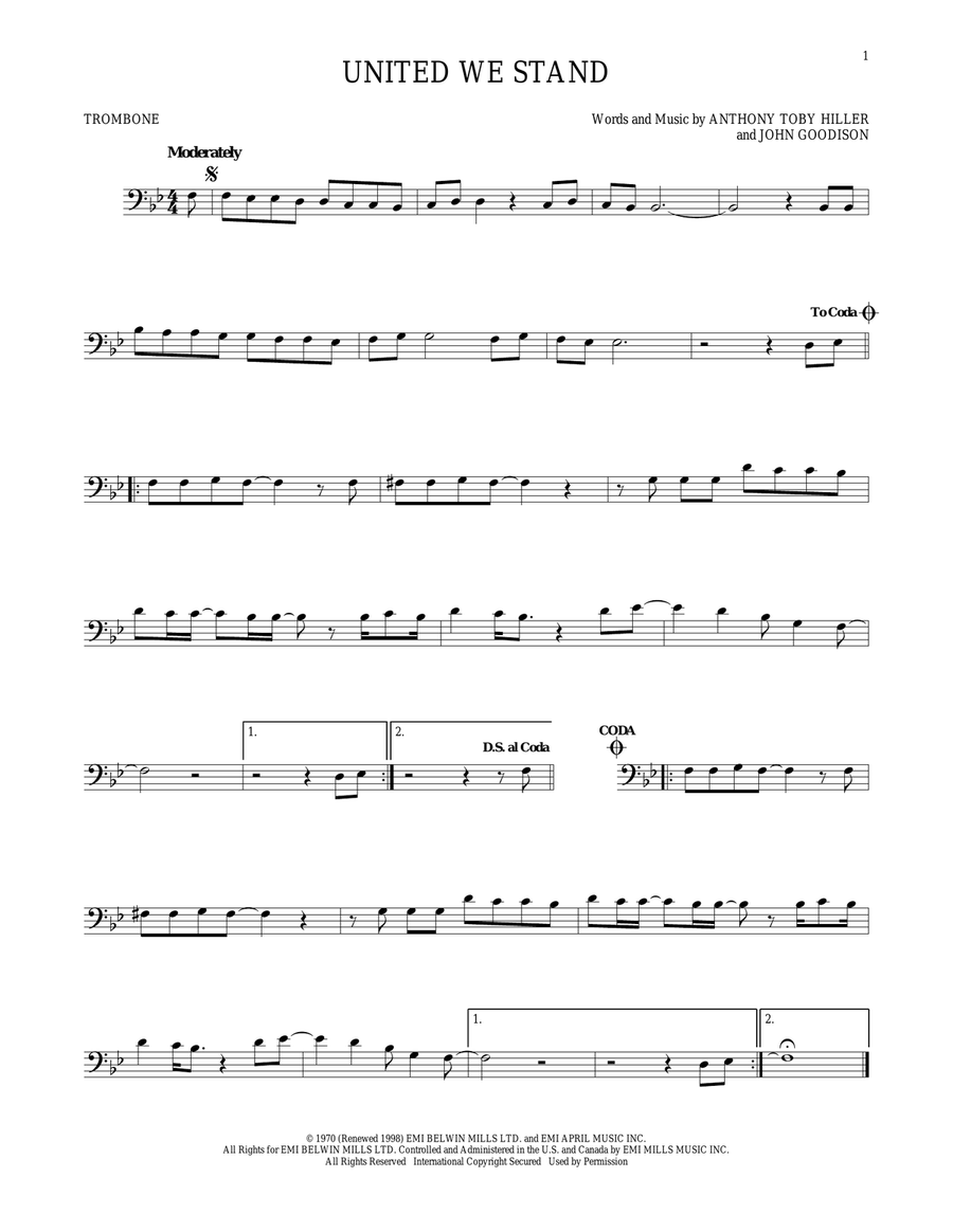 United We Stand United We Stand Trombone Solo scores gallery preview page 1