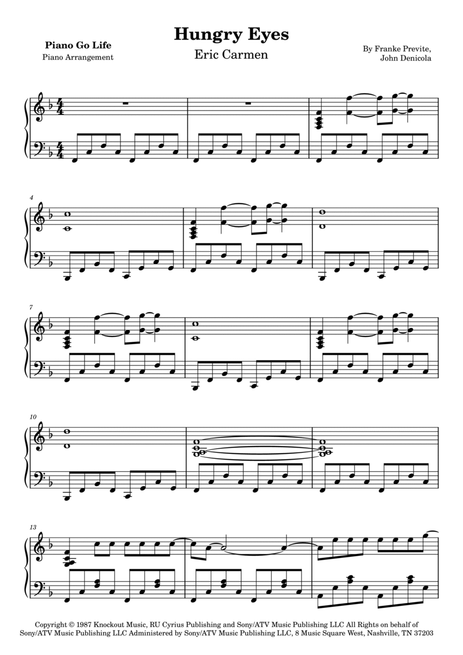 Hungry Eyes Piano Solo scores gallery preview page 1