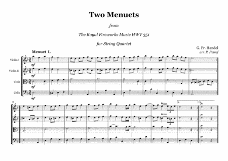 G. Fr. Handel - Two Menuets from the Royal Firework - string quartet - score and parts image number null