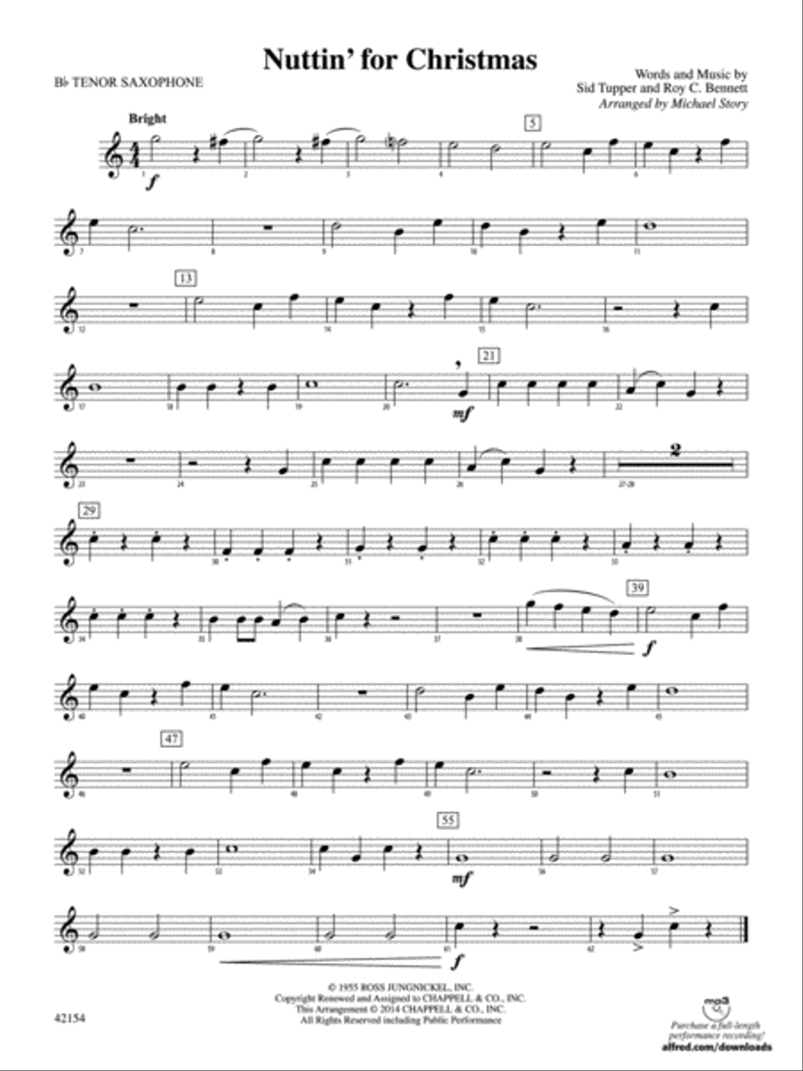 Nuttin' for Christmas: B-flat Tenor Saxophone Concert Band scores gallery preview page 1
