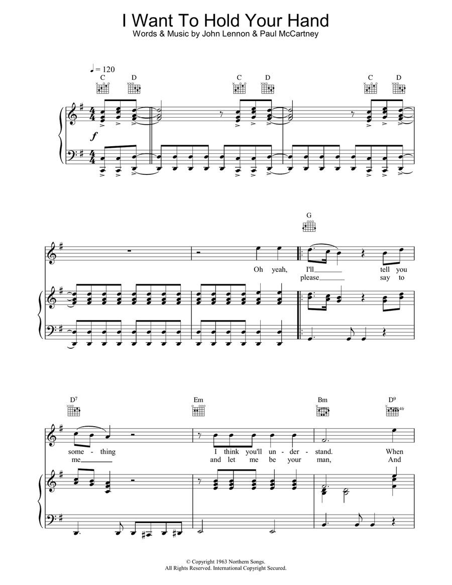 I Want To Hold Your Hand I Want To Hold Your Hand Piano, Vocal, Guitar scores gallery preview page 1