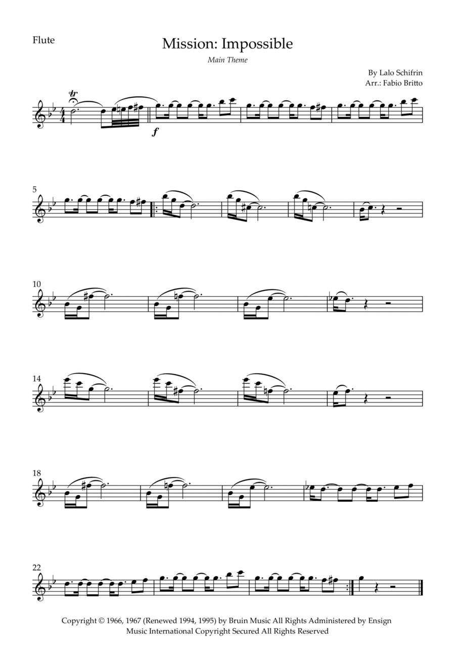 Mission: Impossible Theme Flute Solo scores gallery preview page 1
