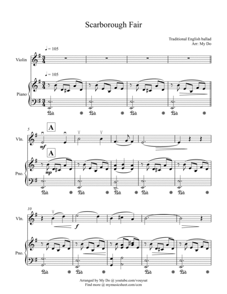 Scarborough Fair for Violin solo (easy) with Piano Accompaniment image number null