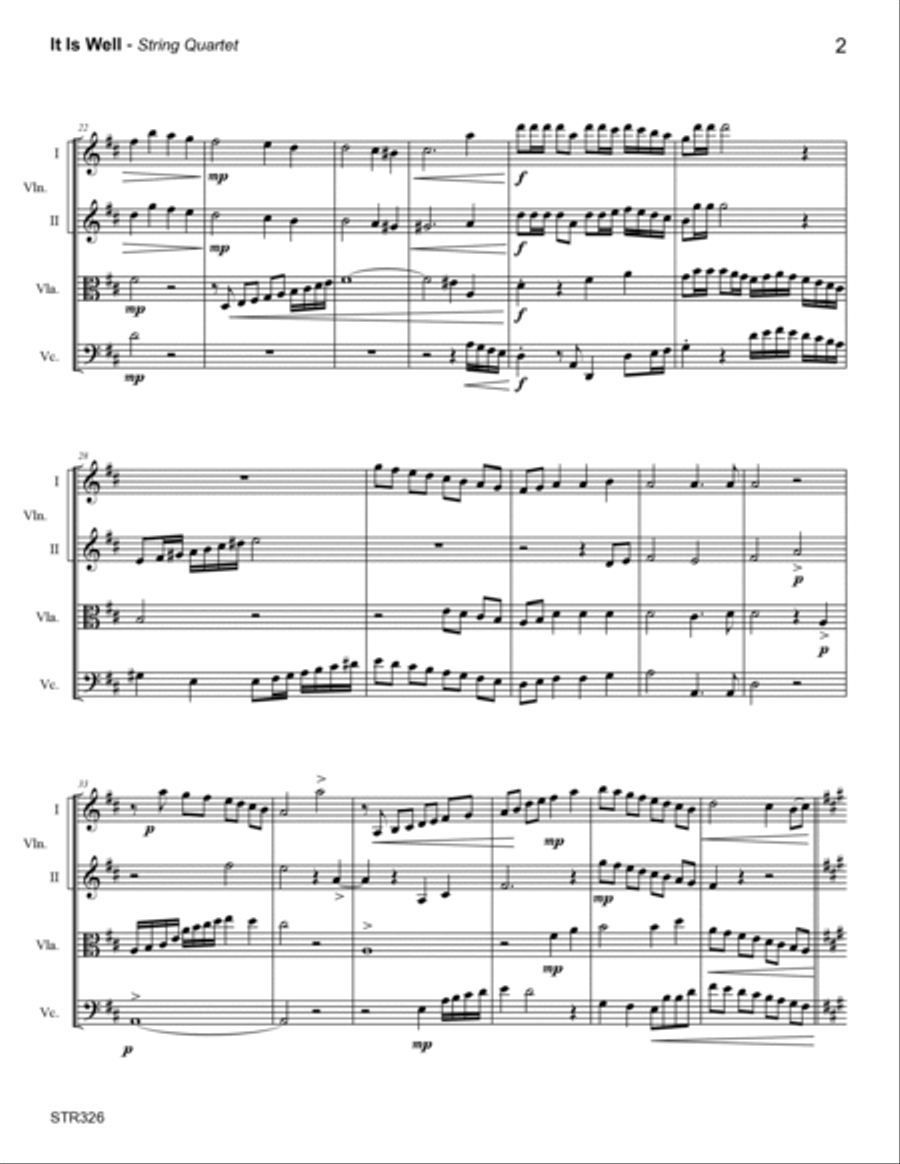 IT IS WELL WITH MY SOUL - String Quartet with optional Piano Accompaniment String Quartet scores gallery preview page 2