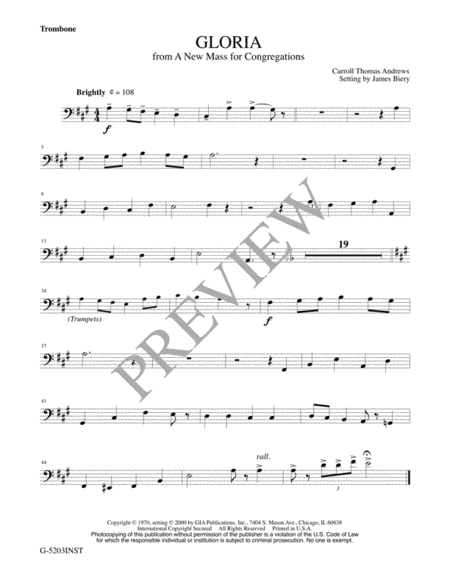 Gloria from "A New Mass for Congregations" - Instrument edition