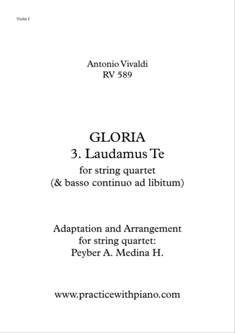 Vivaldi - RV 589, GLORIA - 3. Laudamus Te, for string quartet String Quartet scores gallery preview page 5