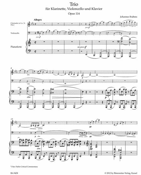 Trio for Clarinet (Viola), Violoncello and Piano, op. 114