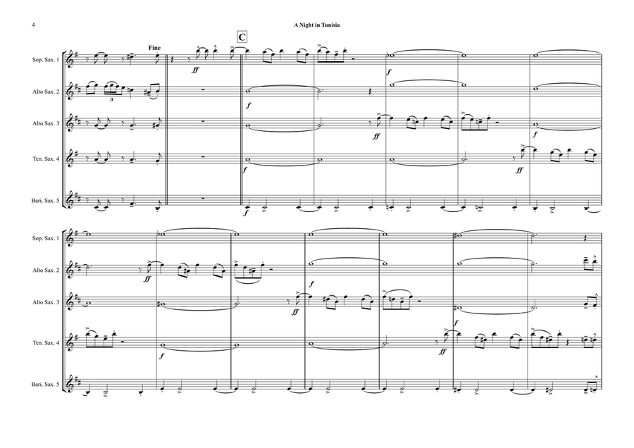 A Night In Tunisia Saxophone Quintet scores gallery preview page 4