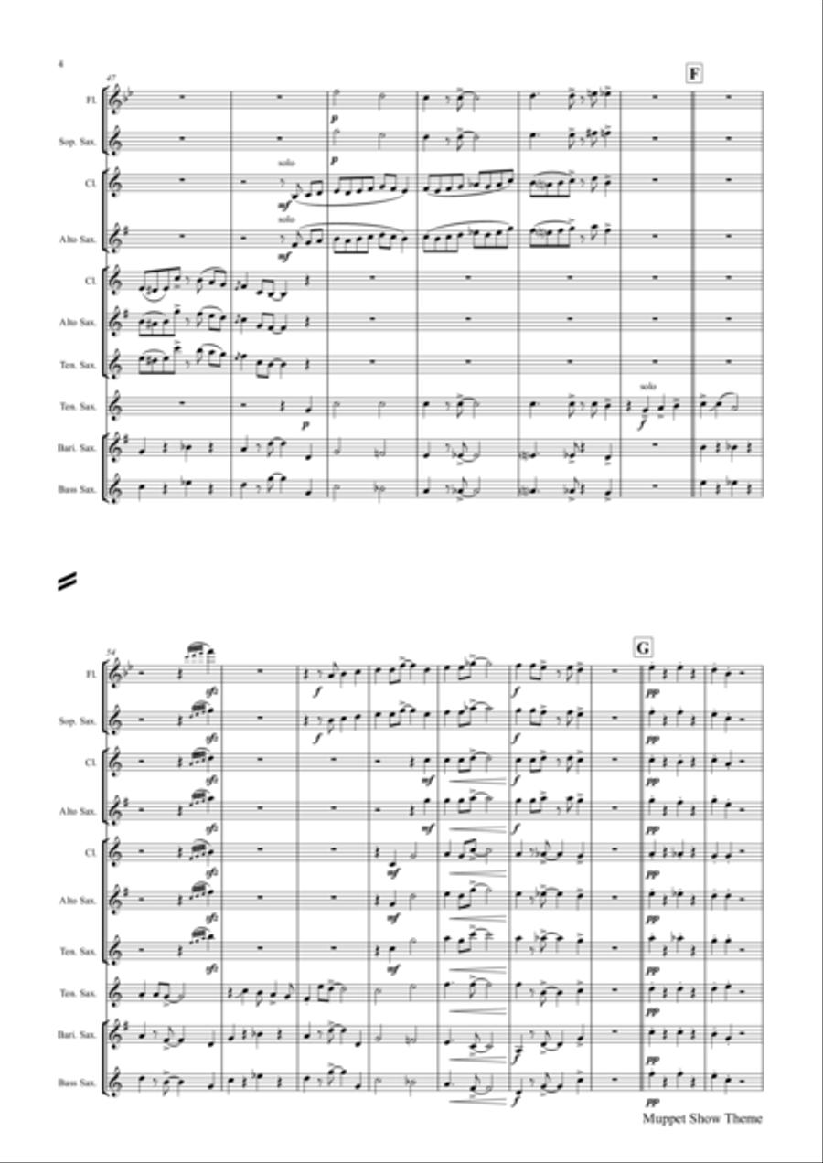 The Muppet Show Theme Saxophone Quintet scores gallery preview page 4
